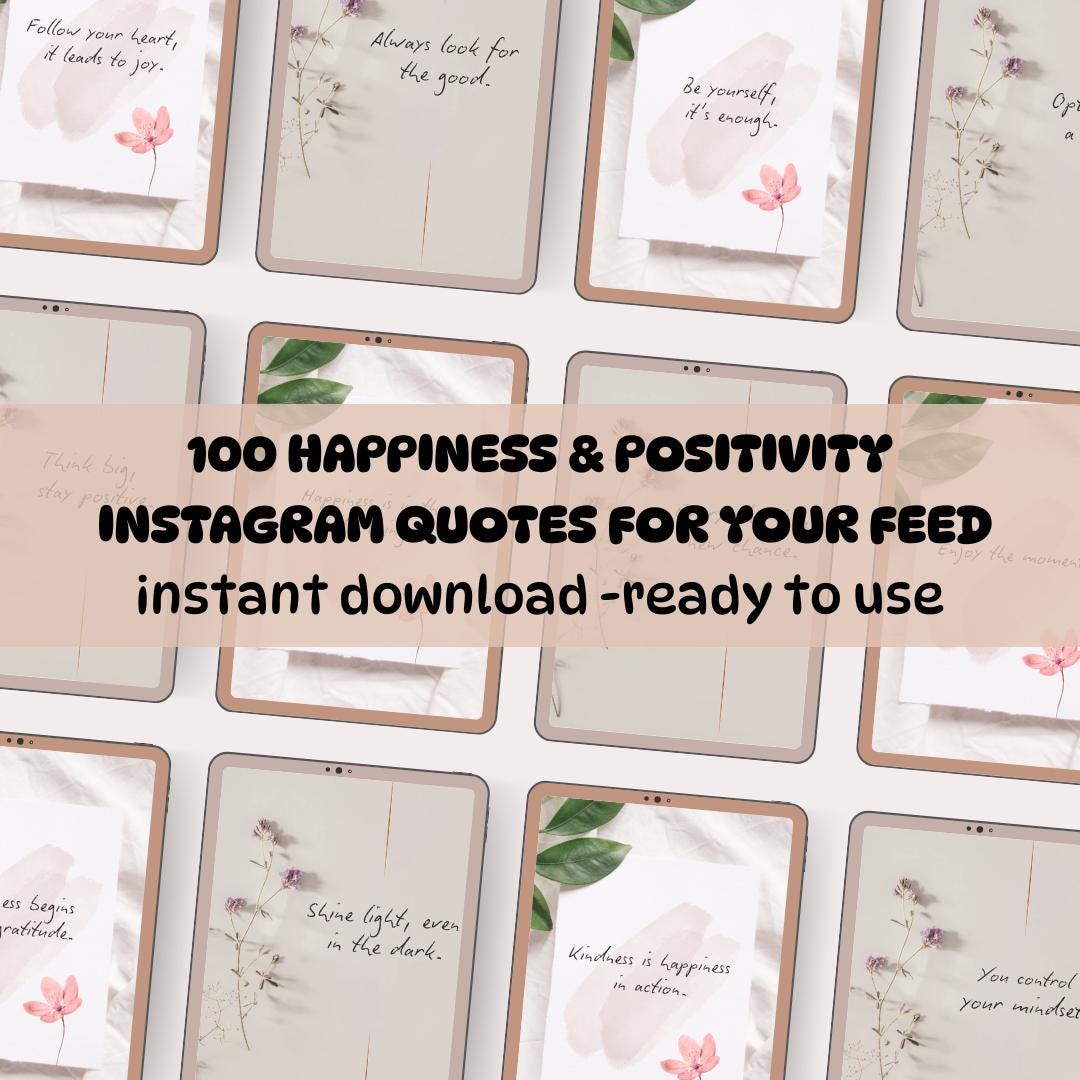 Positivity Posts 100 Happiness & Positivity Quotes – Instagram Quotes JPG Bundle ...