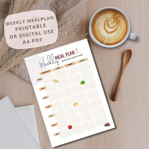 Printable Meal Planner – Weekly Menu PDF | A4 Food Planner | Instant Download