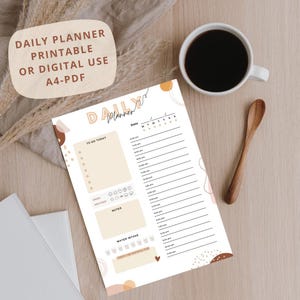 Printable Daily Planner PDF | A4 Daily Schedule Insert | Self Care & Mood Tracker | Instant Download | Water Intake