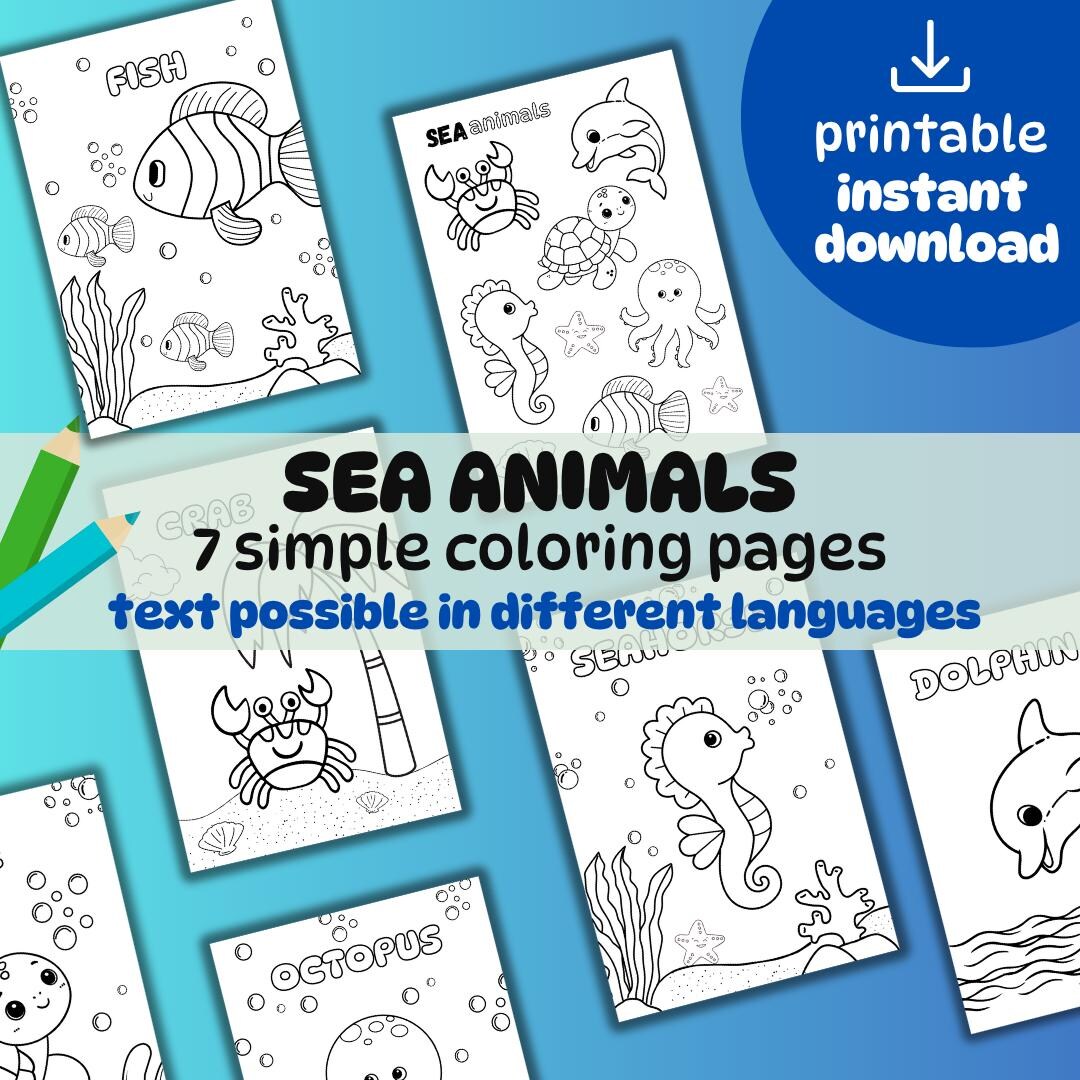 Sea Animals Coloring Pages – 7 Printable Ocean Creatures for Kids ...