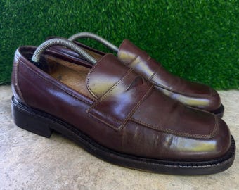 Vintage 90s Kenneth Cole Made in Italy Square Toe Penny Loafers Brown 10