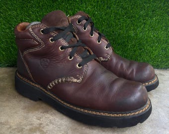 Vintage 90s Ariat Leather Workwear Ankle Boots Brown 8B