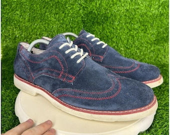 Vintage Y2K GBX Suede Wingtip Shoes Workwear Preppy Blue Red 10.5M