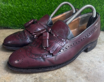 Vintage 90s Johnston and Murphy Tassel Loafers Wingtip Brogue Burgundy 8 D