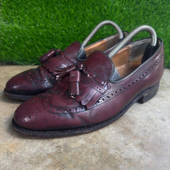 Johnston & Murphy, Vintage 90s Johnston and Murphy Tassel Loafers Wingtip Brogue Burgundy 8 D