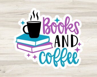 Books and Coffee Sticker, Waterproof Vinyl Decal