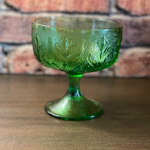 Vintage 1978 FTD Emerald Green Glassware, compote, Candy bowl