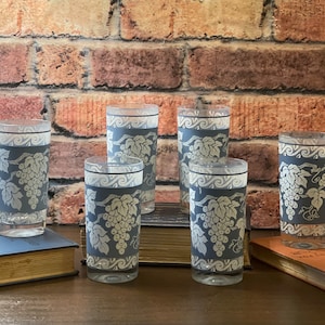 Mid-Century Magic: Set of 6 Hazel Atlas Wedgwood Blue Highball Glasses with White Grapevine Design