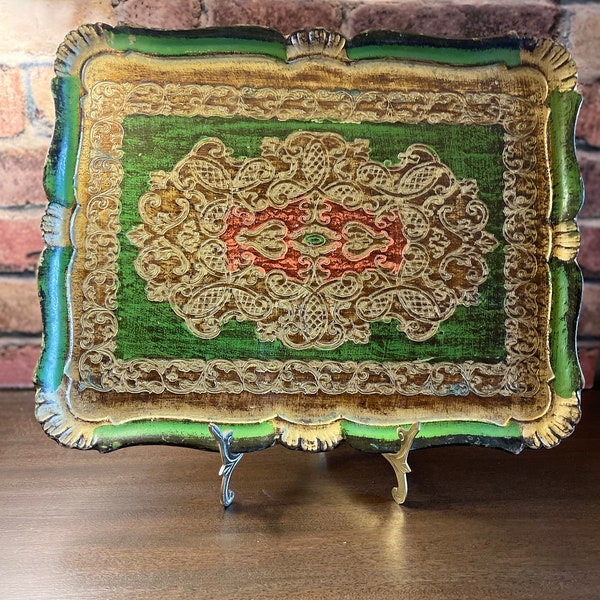 Vintage Rectangular Florentine Tray, made in Italy, 1950-60s