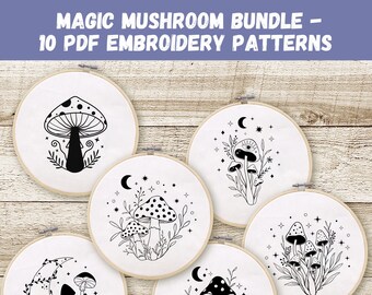 Embroidery PDF Pattern, Magic Mushroom, Hoop Art, Handstickerei, moderne Stickerei, Stickerei für Anfänger, Instant Download