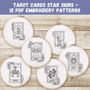 Tarot Card Zodiac Embroidery Pattern, Modern Hoop Art (PDF Download)