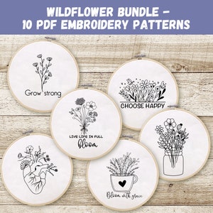 Embroidery PDF Pattern, Wildflowers, Floral Hoop Art, Modern Embroidery, Flower Pattern, Embroidery for beginners, Instant Download