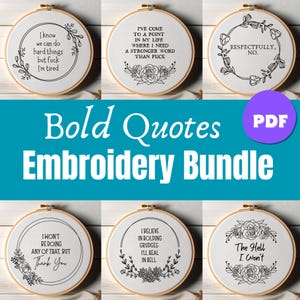 Bold Quotes Embroidery Bundle PDF, Subversive Sassy Hoop Art, Modern Hand Stitch Design, Funny Stitch