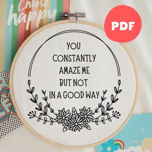 PDF Stickdatei, You Constantly Amaze Me, Hoop Art, Handstickerei, moderne Stickerei, Stickerei für Anfänger, Funny Embroidery
