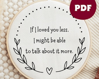 PDF-broderimönster Om jag älskade dig mindre kanske jag kunde prata om det Fler Emma Jane Austen-presenter Moderna handbroderidesigner
