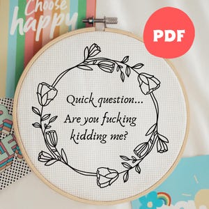 PDF Stickdatei, Quick Question, Hoop Art, Handstickerei, moderne Stickerei, Stickerei für Anfänger