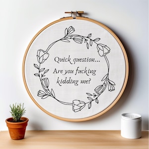 Funny Embroidery Pattern PDF - Sarcastic Quotes Bundle, Subversive Snarky Hoop Art, Beginner Hand Embroidery Designs image 2