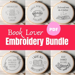 Book Lover Embroidery Bundle, Bookish Hoop Art, Snarky Smut Quotes, Modern Hand Embroidery For Beginners