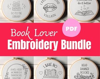 Book Lover Embroidery Bundle, Bookish Hoop Art, Snarky Smut Quotes, Modern Hand Embroidery For Beginners