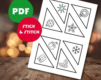 Christmas Bookmark Stick and Stitch Pattern, Festive Embroidery Design PDF, Modern Hand Embroidery For Beginners