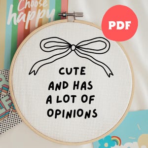 PDF Stickdatei, Cute And Has A Lot Of Opinions, Hoop Art, Handstickerei, moderne Stickerei, Stickerei für Anfänger