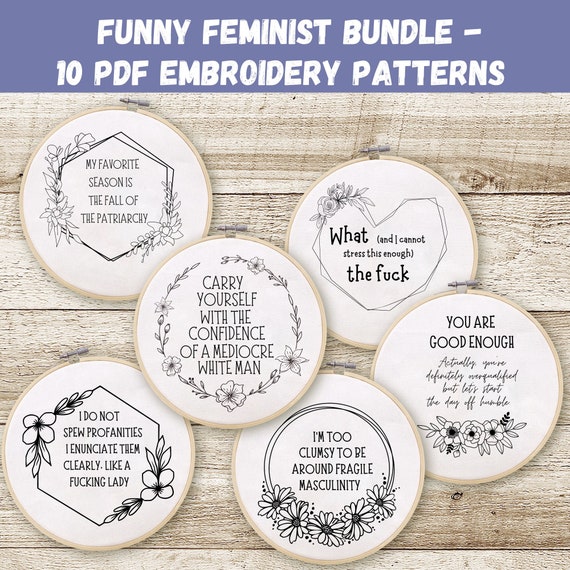PDF Stickdatei, Lustige feministische Zitate, Hoop Art, Handstickerei, moderne Stickerei, Stickerei für Anfänger, Instant Download