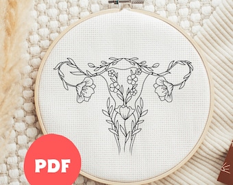Floral Uterus Embroidery Pattern, Feminist Modern Design (PDF)
