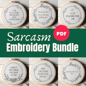 Stickerei PDF Muster Sarkastische Zitate Snarky Stickdatei Bundle Lustiges Stickmuster Moderne Stickerei