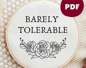 Embroidery PDF Pattern Barely Tolerable Mr Darcy Pride And Prejudice Jane Austen Gifts Bookish Gifts Gift For Reader Modern Embroidery