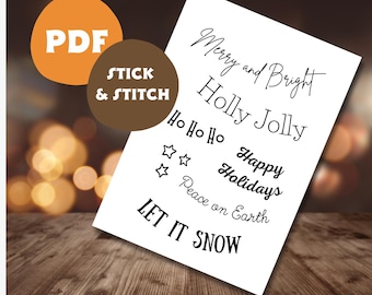 Patrón de bordado navideño, frases festivas, puntadas para principiantes (patrón en PDF), coser y listo.