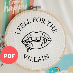 PDF Stickdatei, I Fell For The Bösewicht, Handstickerei, moderne Stickerei, Stickerei für Anfänger, Sassy Embroidery, lustige Stickerei