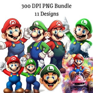 Mario Bros PNG Bundle - Mario & Luigi Sublimation Tumbler Wraps, 11 Designs for DIY, Projects, Printable Art and Crafts