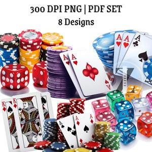 Poker Clip Art PNG PDF Bundle, Casino Elements, Money Graphics for sublimation, tshirt design or projects