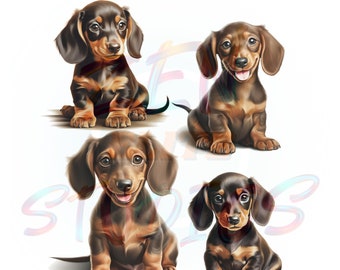 Dachshund Puppy PNG Clipart Bundle - 4 Designs, 300 DPI High-Resolution Dachshund Graphics