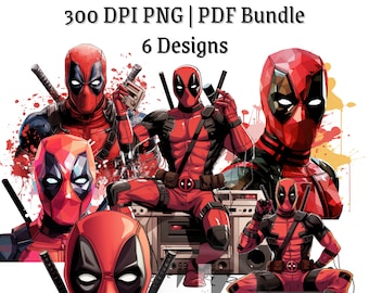 Deadpool PNG PDF Bundle 6 Designs with Transparent Background 300 DPI