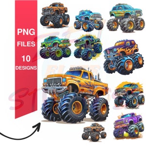 Monster Truck Clipart Bundle - 10 Designs, Truck Sublimation, Big Truck Graphics, Monster Jam, 4x4 clipart