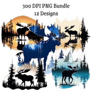 Moose Silhouette, PNG Files, 300 DPI, clipart bundle, for sublimation, wall art