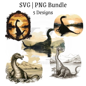 Loch Ness Cut-bestanden - SVG, PNG-vectoren, 5 ontwerpen, Lake Monster, Cryptid Clipart-bundel