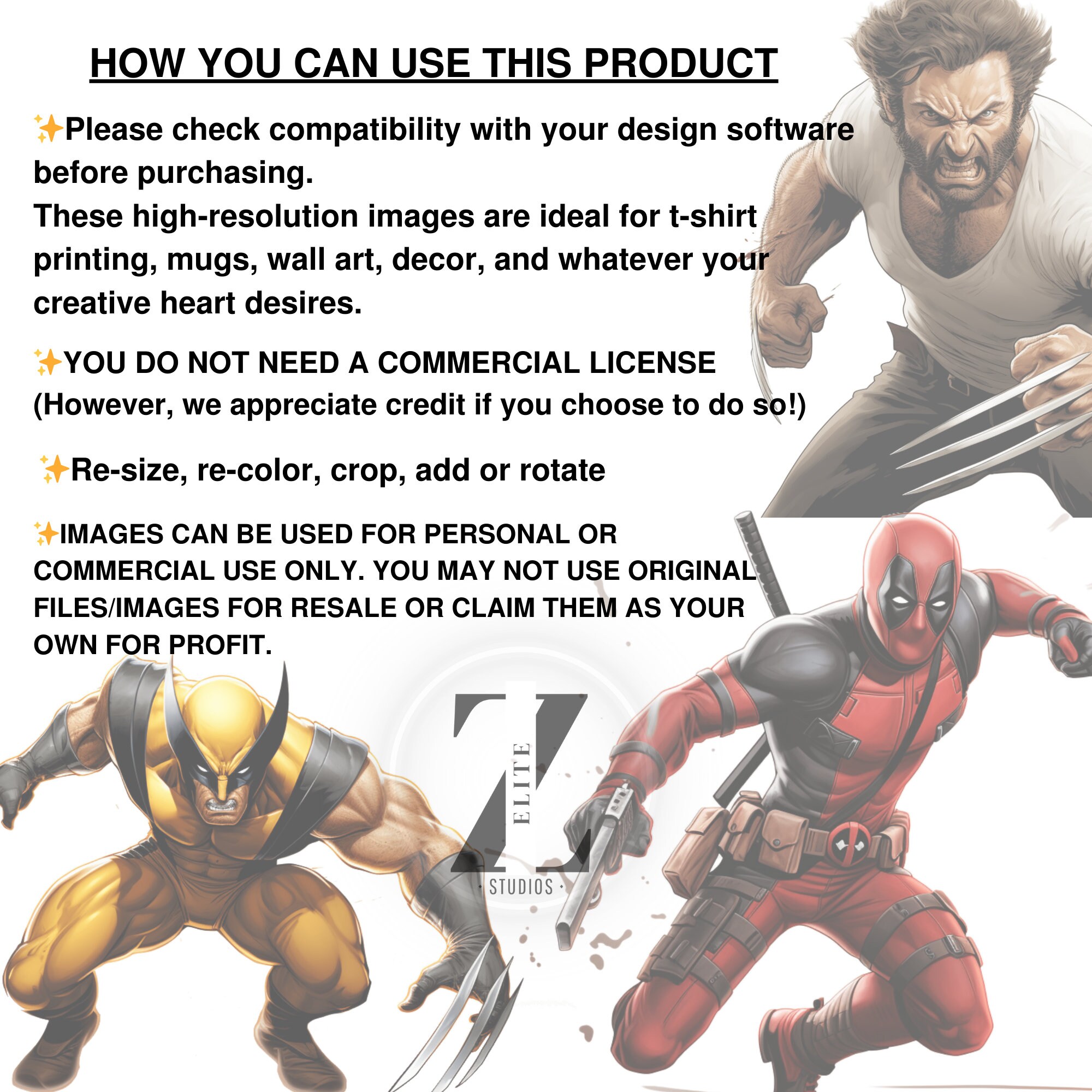 Deadpool Vs Wolverine, PNG, PDF Graphic Set, 300 DPI, Digital Prints for Sublimation and Design ...