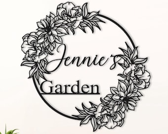 Arte de pared de metal con flores personalizado, letrero con apellido familiar personalizado, letrero de bienvenida con flores, decoración de granja con flores para primavera, regalos de diseño floral