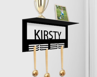 Personalized Medal Hanger Trophy Shelf, Custom Medal Holder with Name, Medal Award Display for Her, Rungs for Medals Ribbons Medal Hanger