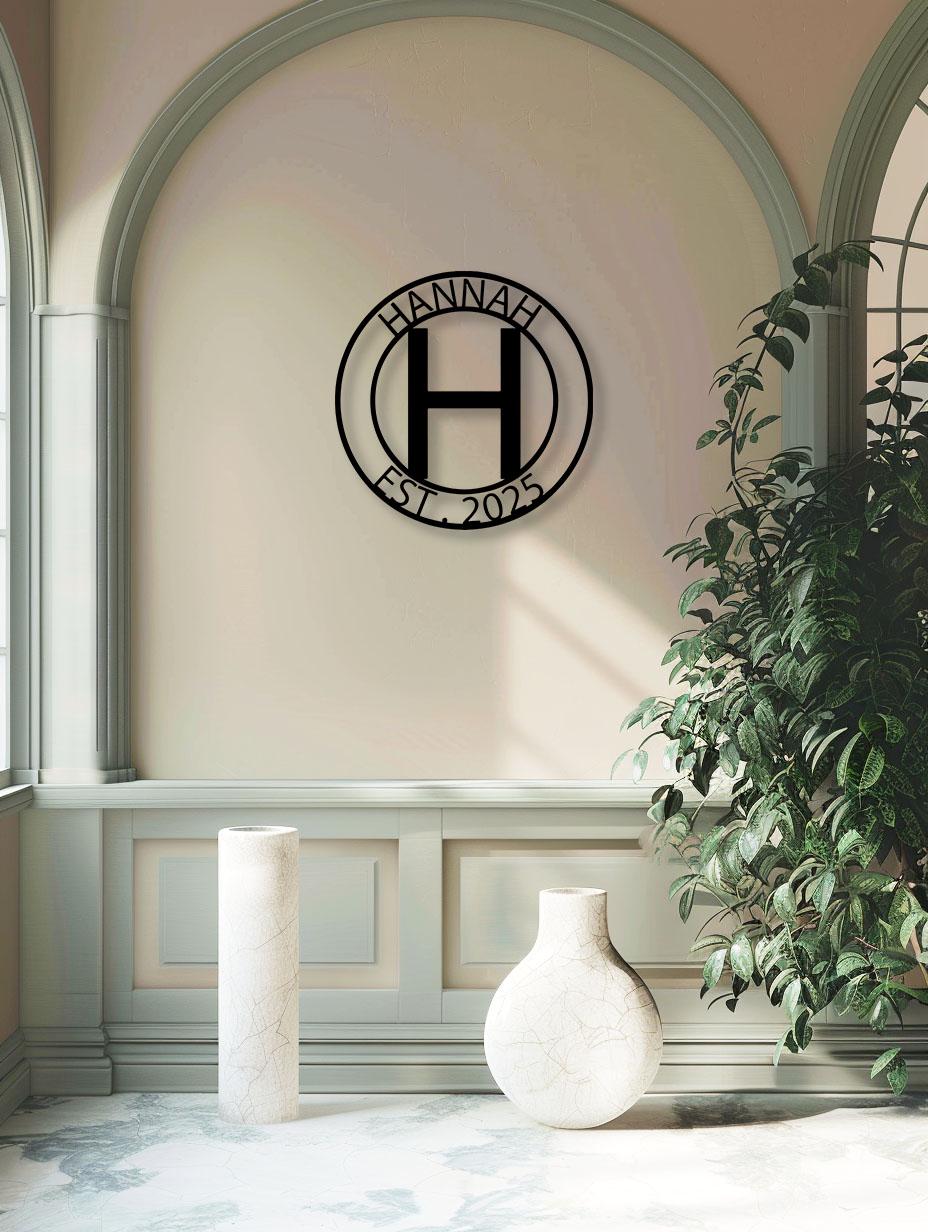 Custom Metal Monogram Wall Decor, Personalized Family Initial Name Sign ...