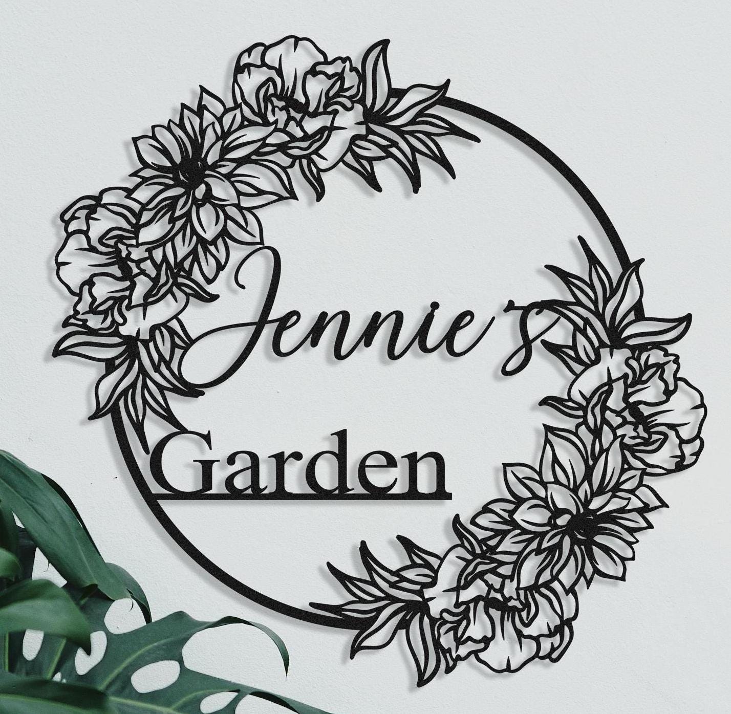 Custom Flower Metal Wall Art, Personalized Family Last Name Sign ...