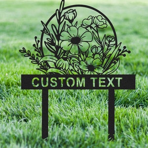 Decoración de jardín con flores, letrero de jardín personalizado con estacas, letrero de jardín con nombre grabado personalizado, arte de jardín, regalo para el hogar, decoración de exteriores, Día del Padre