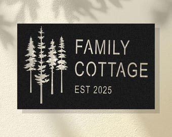 Placa personalizada com nome e pinheiro para cabana, placa personalizada com nome de família, decoração de cabana com monograma de sobrenome, presente para casa de campo, placa para casa na montanha, casa de campo.