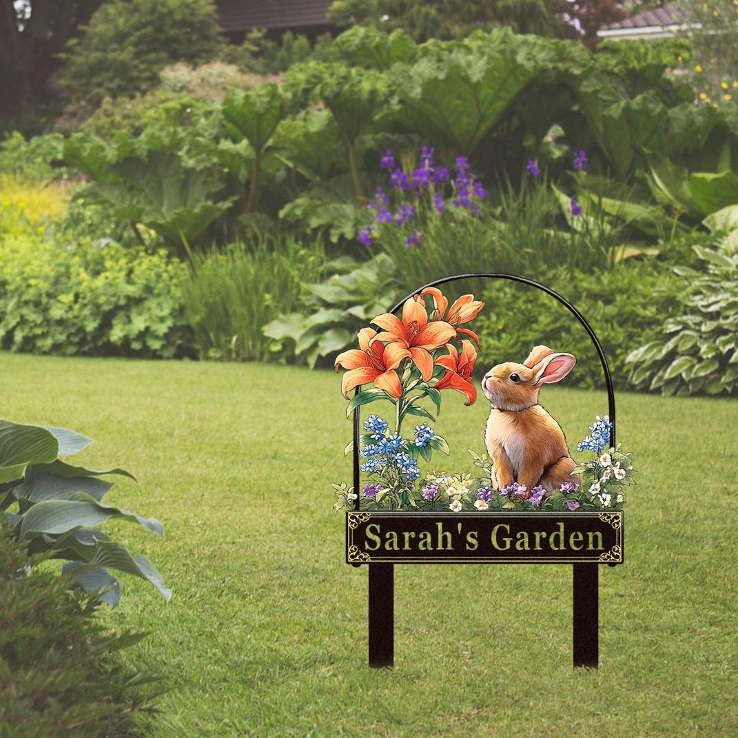 Personalized Garden Sign, Customizable Flower Rabbit Yard Stake Art ...