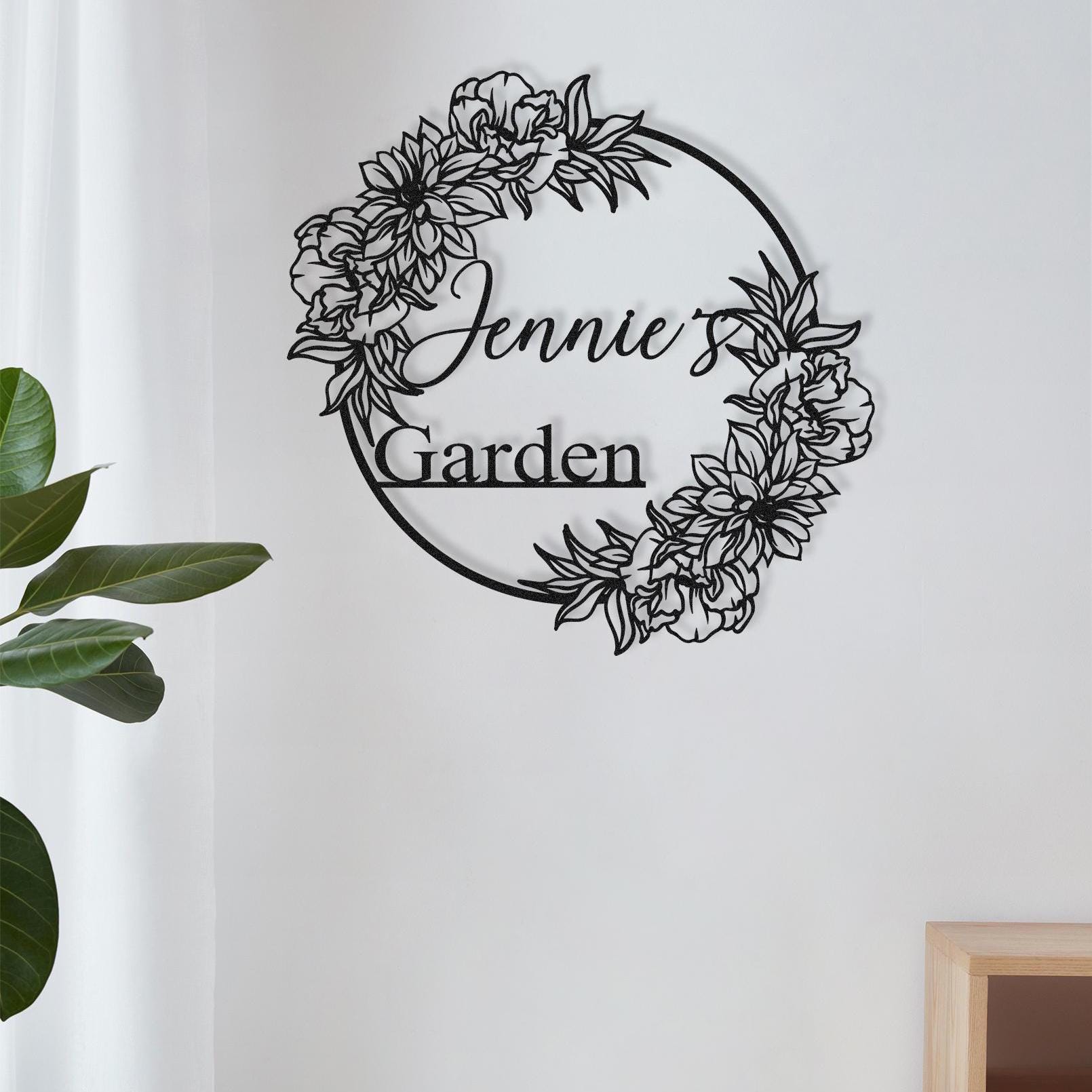 Custom Flower Metal Wall Art, Personalized Family Last Name Sign ...