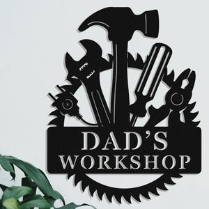 Insegna in metallo personalizzata "Papas Workshop", insegna personalizzata per garage, regali per papà, nonno, papà, nonno, marito, regali di inaugurazione della casa, anniversario di matrimonio