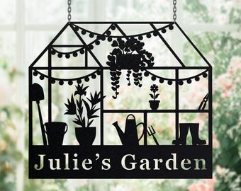 Custom Metal Greenhouse Name Sign, Personalized Hanging Garden Sign,BackYard Decor,Garden Trowel,Conservatory Sign Gift, grandads greenhouse