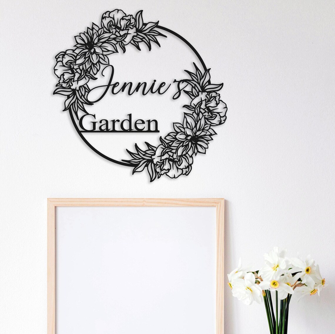 Custom Flower Metal Wall Art, Personalized Family Last Name Sign ...